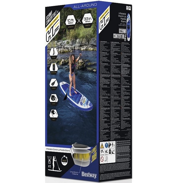 Продукт Bestway OCEANA - Надуваем SUP борд Convertible 10 инча,  3.05x84x12 cm, с гребла, подвижна седалка, помпа, лиш и раница за съхранение в комплекта - 0 - BG Hlapeta